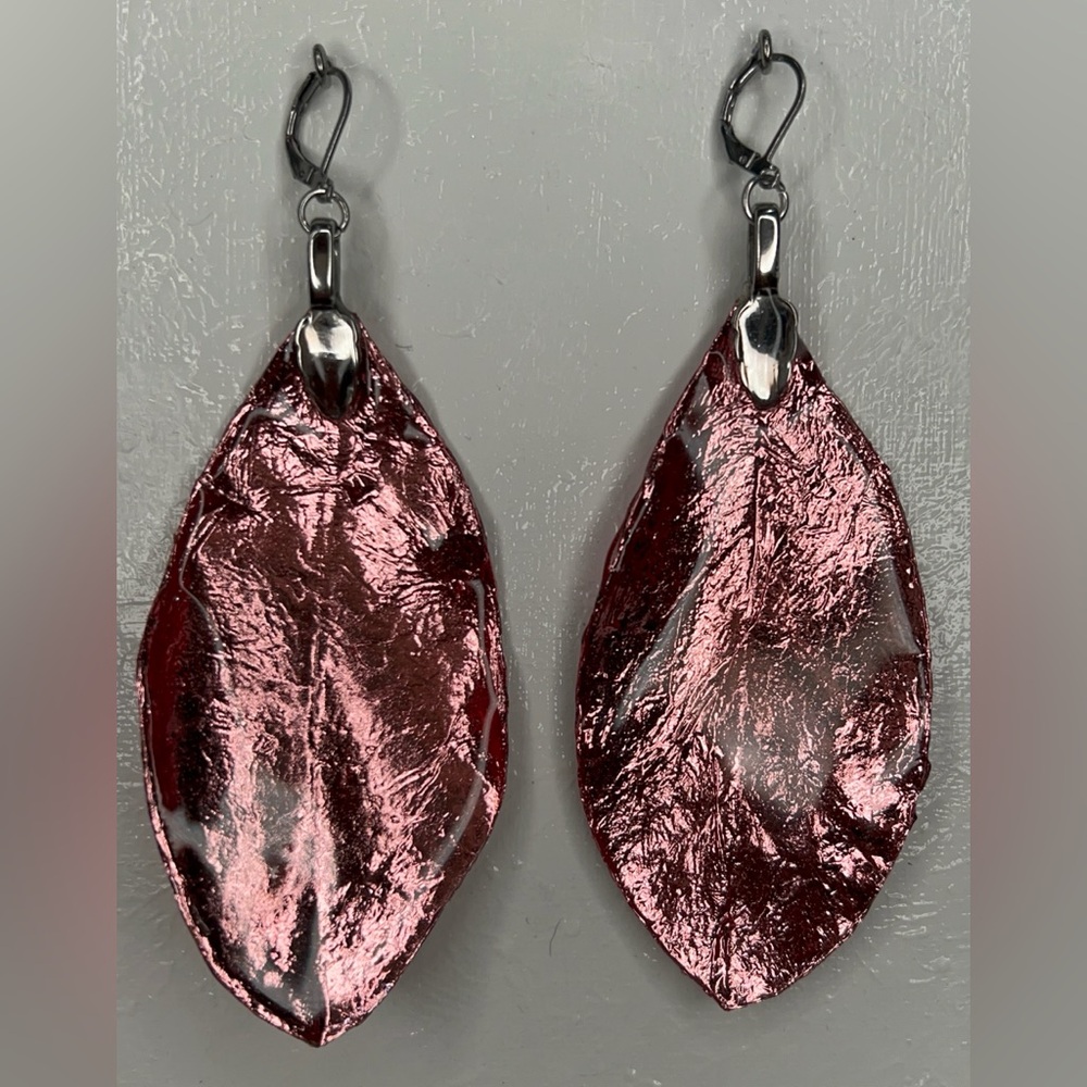 Handmade real magnolia leaf earrings pink